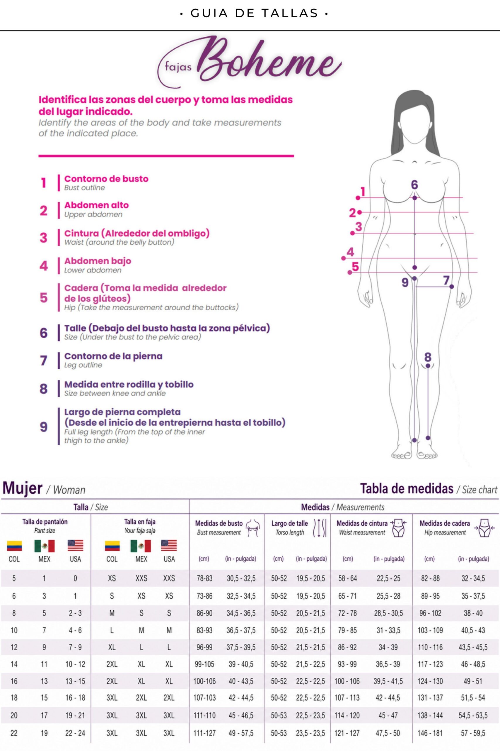 Fajas Boheme size guide: how to take your measurements